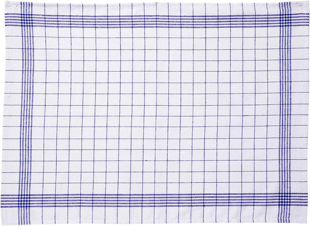 10 Stück Halbleinen Geschirrtücher Set - Blau Weiß Kariert  50x70 cm - 50% Baumwolle 50% Leinen