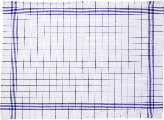 10 Stück Halbleinen Geschirrtücher Set - Blau Weiß Kariert  50x70 cm - 50% Baumwolle 50% Leinen